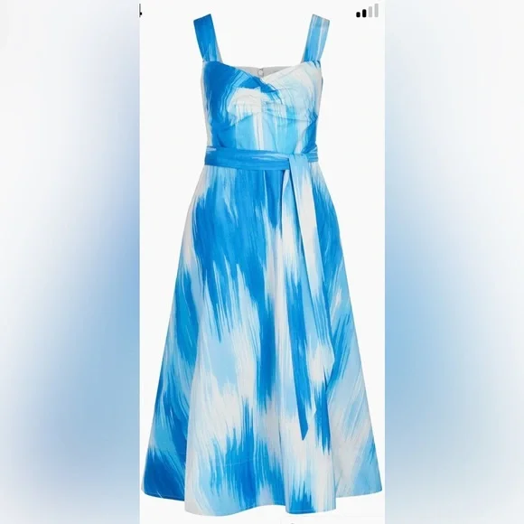 Halston Women's Jayden Dress POPLIN, Ocean Warp Print
